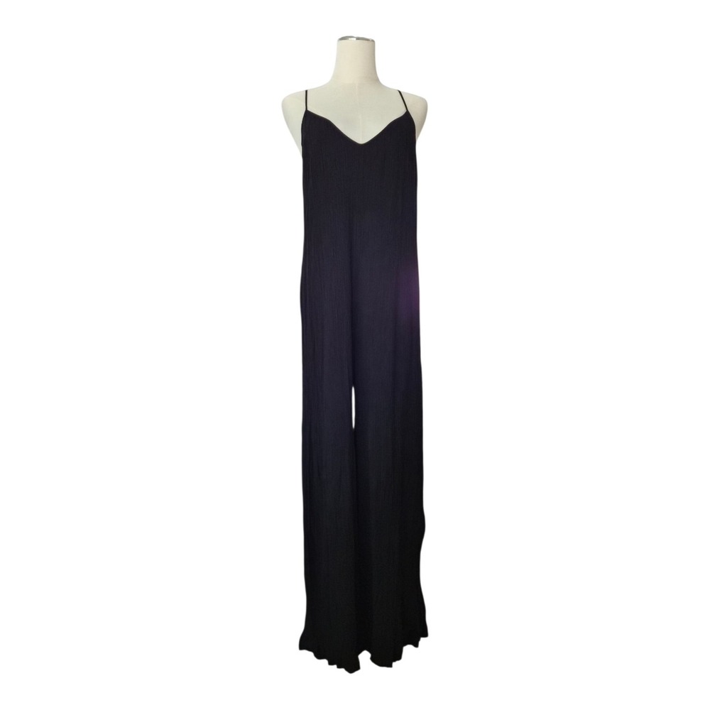 L'AGENCE Black Pleated Wide Leg Jumpsuit Sleeveless Strappy Minimalist Chic M